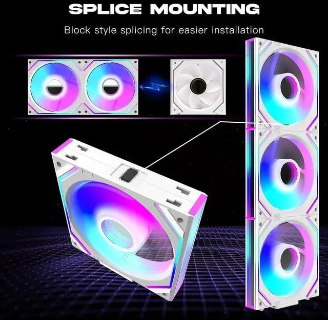 Alt view image 6 of 7 - 3 Pack - UNI Fan 120mm White Edition Infinity Mirror Module Daisy-Chain ARGB PWM Case Fan 120mm Triple Pack Suitable for Computer Case & CPU Cooling
