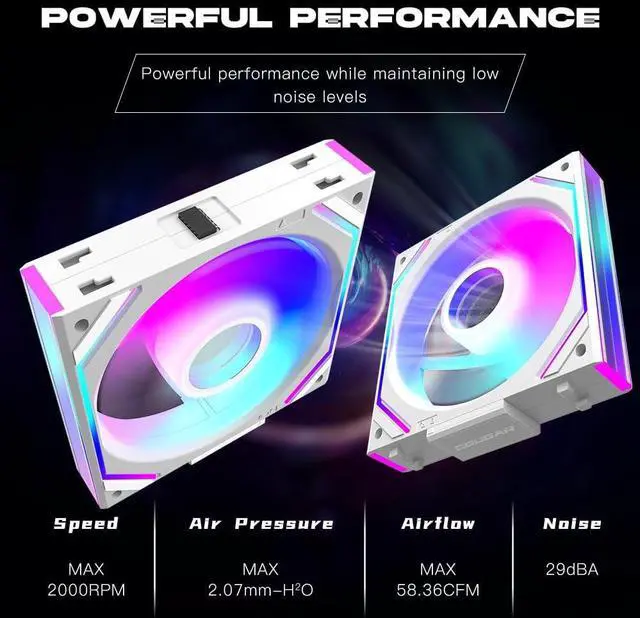 Alt view image 5 of 7 - 3 Pack - UNI Fan 120mm White Edition Infinity Mirror Module Daisy-Chain ARGB PWM Case Fan 120mm Triple Pack Suitable for Computer Case & CPU Cooling