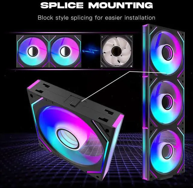 Alt view image 5 of 7 - 3 Pack - UNI Fan 120mm White Edition Infinity Mirror Module Daisy-Chain ARGB PWM Case Fan 120mm Triple Pack Suitable for Computer Case & CPU Cooling - Black