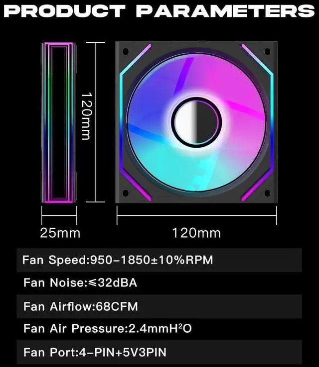 Alt view image 7 of 7 - 3 Pack - UNI Fan 120mm White Edition Infinity Mirror Module Daisy-Chain ARGB PWM Case Fan 120mm Triple Pack Suitable for Computer Case & CPU Cooling - Black