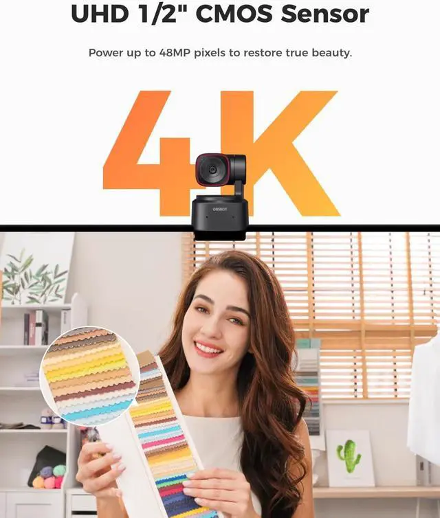 Alt view image 2 of 7 - OBSBOT Tiny 2 Lite 4K Webcam for PC, AI Tracking PTZ Streaming Camera with 1/2" Sensor, Gesture Control, 60 FPS, HDR, Microphones, Web Camera for Desktop Computer, Laptop, Meeting, Video Calls, etc.