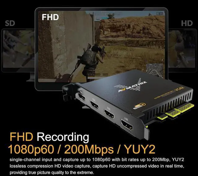Alt view image 3 of 7 - AVMATRIX 1080p60 4-PCI-E Capture Card Live Stream and Record with Ultra-Low Latency on PS5, PS4 Pro, Xbox Series X/S, Xbox One X, in OBS, Twitch, YouTube, Nintendo Switch, PC Windows