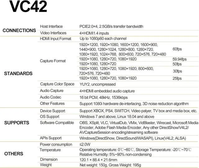Alt view image 7 of 7 - AVMATRIX 1080p60 4-PCI-E Capture Card Live Stream and Record with Ultra-Low Latency on PS5, PS4 Pro, Xbox Series X/S, Xbox One X, in OBS, Twitch, YouTube, Nintendo Switch, PC Windows