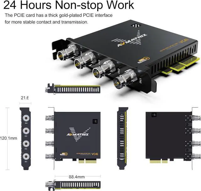 Alt view image 5 of 7 - AVMATRIX PCIE Capture Card for PC, 4CH SDI with 1080P60 Ultra-Low Latency for Multi-Channel Live Streaming, Video Conferencing, Online Education, telemedicine Broadcasting on PC/Mac
