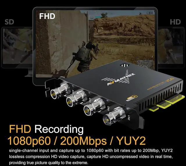 Alt view image 3 of 7 - AVMATRIX PCIE Capture Card for PC, 4CH SDI with 1080P60 Ultra-Low Latency for Multi-Channel Live Streaming, Video Conferencing, Online Education, telemedicine Broadcasting on PC/Mac