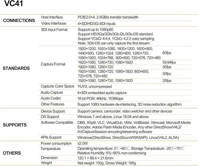 Alt view image 7 of 7 - AVMATRIX PCIE Capture Card for PC, 4CH SDI with 1080P60 Ultra-Low Latency for Multi-Channel Live Streaming, Video Conferencing, Online Education, telemedicine Broadcasting on PC/Mac
