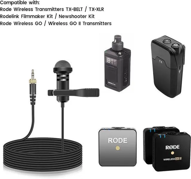 Alt view image 2 of 7 - 2-Pack Lavalier Microphone Compatible with Rode Wireless Pro/Wireless GO II 2 Bodypack Transmitters, Omnidirectional Condenser Lapel Mic for Vlog/Lectures/Broadcasters