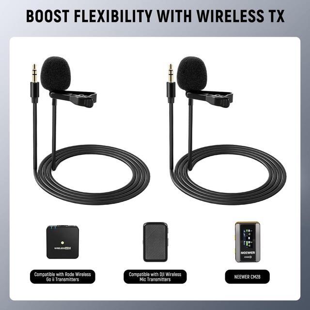 Alt view image 3 of 7 - 2 Pack Lavalier Lapel Microphone for DJI Wireless Mic Transmitters, Compatible with Rode Wireless GO II 2, Omnidirectional Condenser Wired Clip On Lav Mics for Stage YouTube Live Streaming, CM5