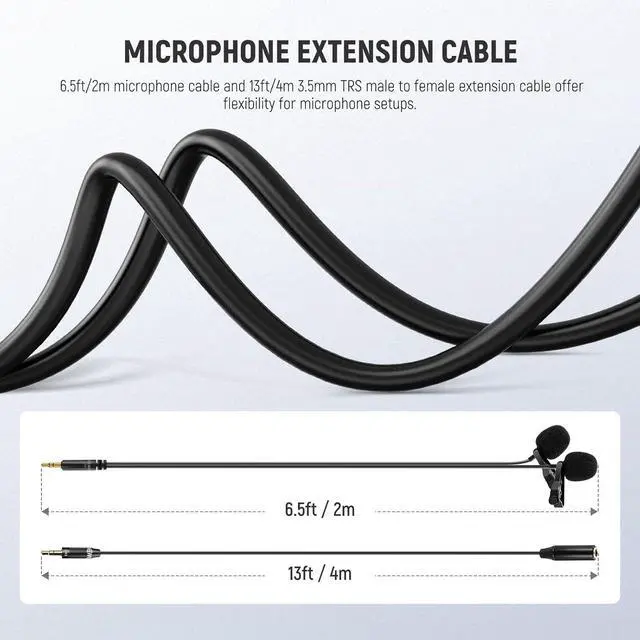 Alt view image 5 of 7 - 2m Wired Dual Lavalier Microphones with 4m Extension Cable, Mini Clip On Omnidirectional Condenser Lapel Lav Mic 3.5mm TRS for DSLR Mirrorless Camera Camcorder Interview Vlog, LM3