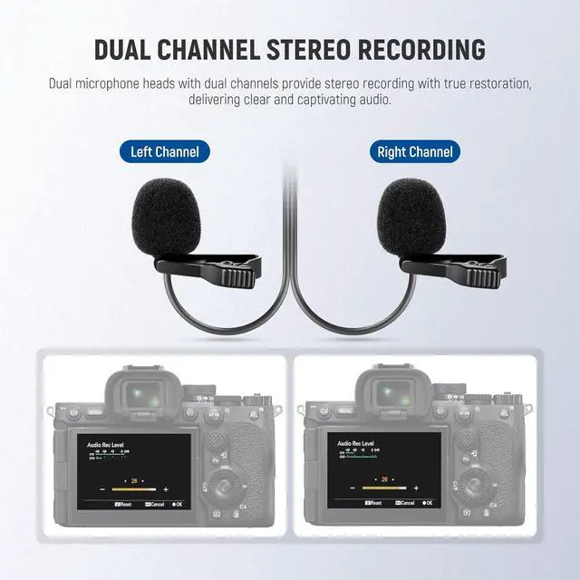 Alt view image 3 of 7 - 2m Wired Dual Lavalier Microphones with 4m Extension Cable, Mini Clip On Omnidirectional Condenser Lapel Lav Mic 3.5mm TRS for DSLR Mirrorless Camera Camcorder Interview Vlog, LM3