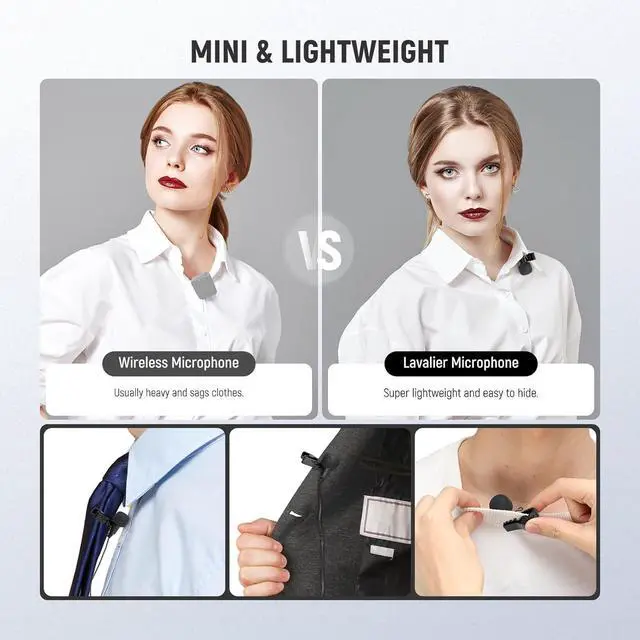 Alt view image 6 of 7 - Mini Lavalier Microphone (2 Pack), 6.6ft/2m Clip On Wired Condenser Lapel Lav Mic with 3.5mm TRS Connector Compatible with DJI Mic 2 DJI Mic Rode Wireless Go II NEEWER CM28 CM31 Camera, LM5