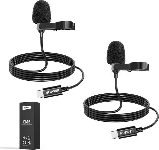 Main image of Mini USB C Lavalier Microphone 2 Pack Compatible with iPhone 16 15 Pro Max Android Phone Tablet PC, Clip On Omnidirectional Condenser Lapel Mic with 2m/6.6ft Cable