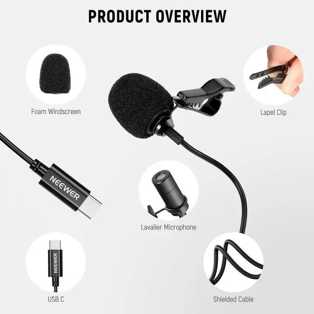 Alt view image 5 of 7 - Mini USB C Lavalier Microphone 2 Pack Compatible with iPhone 16 15 Pro Max Android Phone Tablet PC, Clip On Omnidirectional Condenser Lapel Mic with 2m/6.6ft Cable