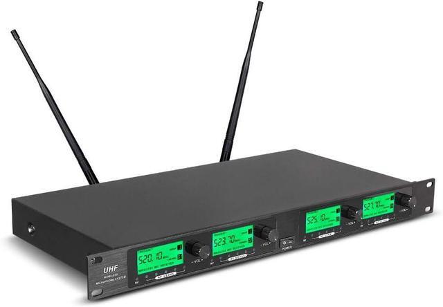 Alt view image 3 of 6 - Wireless Microphone System Pro UHF 4 Channel 4 Lavalier Bodypacks 4 Lapel Mic 4 Headsets for Karaoke System Church Speaking Conference Wedding Party
