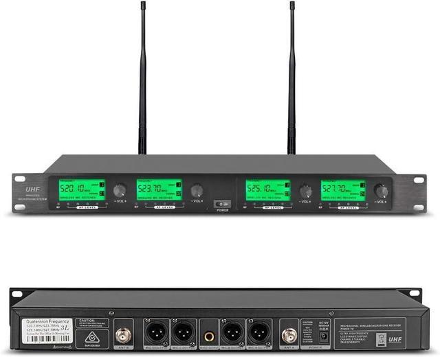 Alt view image 2 of 6 - Wireless Microphone System Pro UHF 4 Channel 4 Lavalier Bodypacks 4 Lapel Mic 4 Headsets for Karaoke System Church Speaking Conference Wedding Party