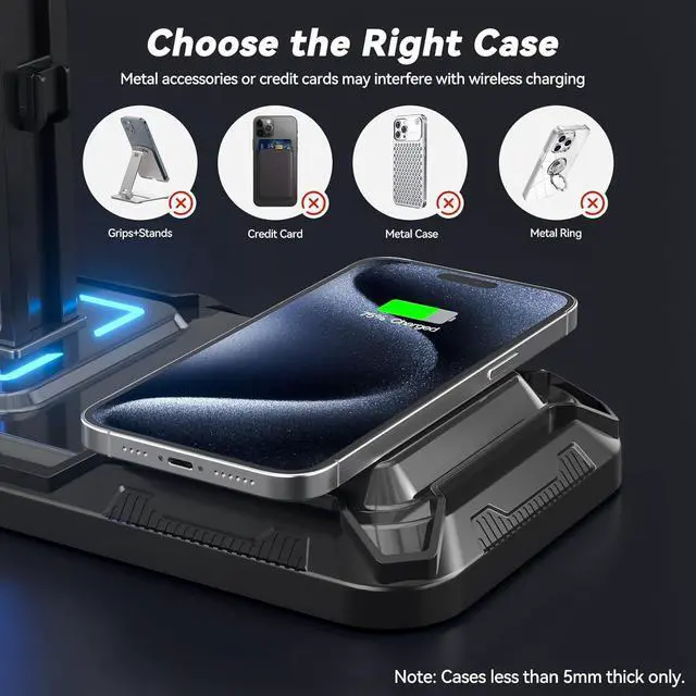 Alt view image 3 of 7 - Headphone & Controller Stand with Wireless Charging - Rotatable Headset Stand with 9 Light Modes - Controller Holder with 2 USB and Type C Ports - for Gamers Desktop Accessories