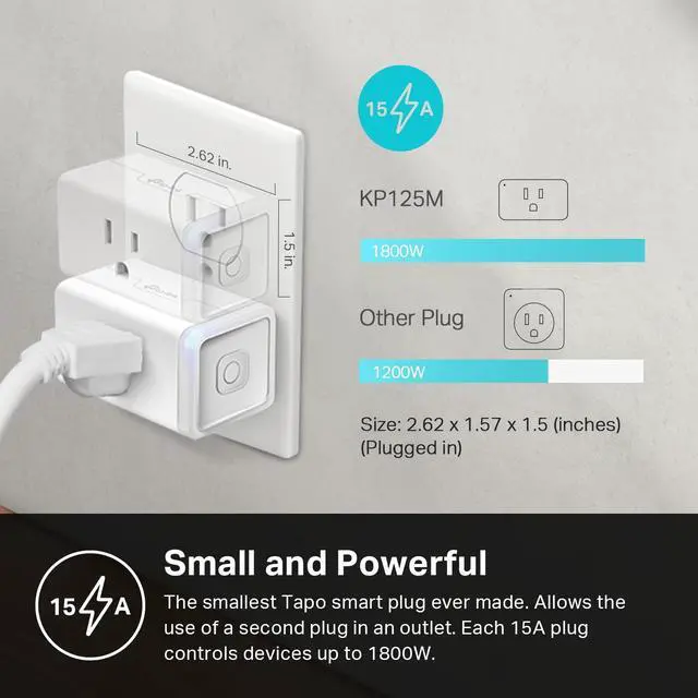 Alt view image 5 of 7 - Kasa Matter Smart Plug w/ Energy Monitoring, Compact Design, 15A/1800W Max, Super Easy Setup, Works with Apple Home, Alexa & Google Home, UL Certified, 2.4G Wi-Fi Only, White KP125M (4-Pack)