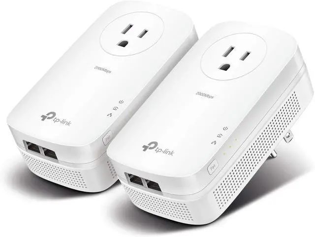 Main image of TP-Link AV2000 Powerline Adapter - 2 Gigabit Ports, Ethernet Over Power, Plug&Play, Power Saving, 2x2 MIMO, Noise Filtering, Extra Socket for other Devices, Ideal for Gaming (TL-PA9020P KIT)