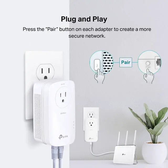 Alt view image 2 of 4 - TP-Link AV2000 Powerline Adapter - 2 Gigabit Ports, Ethernet Over Power, Plug&Play, Power Saving, 2x2 MIMO, Noise Filtering, Extra Socket for other Devices, Ideal for Gaming (TL-PA9020P KIT)