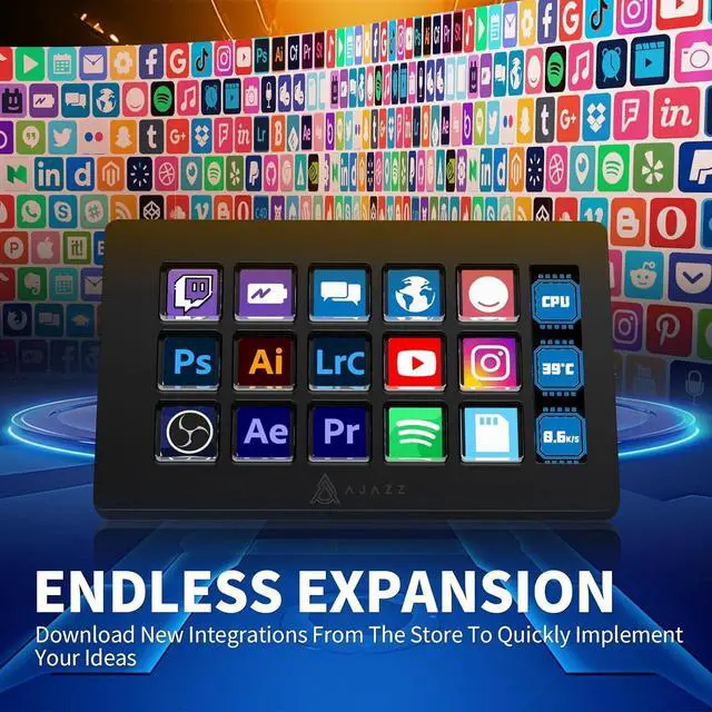 Alt view image 5 of 7 - Streaming Studio Controller Keypad Type-c Wired with 15 Macro LCD Key&1 Side Screen Display Detachable Stand for Multi Action Triggered in Win MAC Twitter TikTok YouTube OBS App - Black