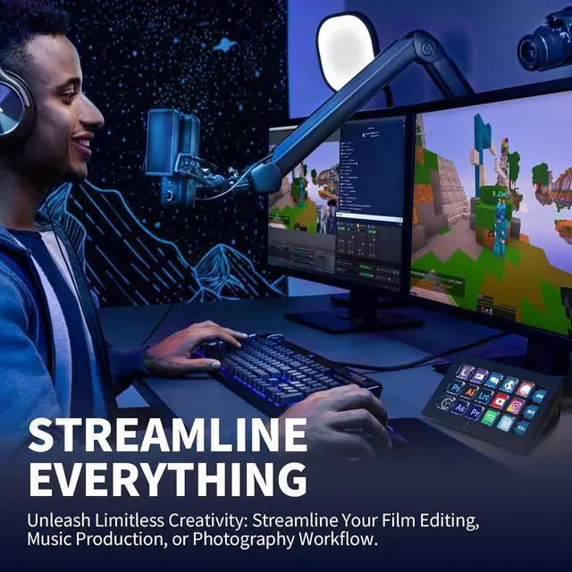 Alt view image 7 of 7 - Streaming Studio Controller Keypad Type-c Wired with 15 Macro LCD Key&1 Side Screen Display Detachable Stand for Multi Action Triggered in Win MAC Twitter TikTok YouTube OBS App - Black