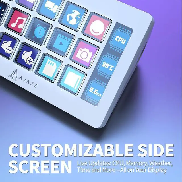 Alt view image 4 of 7 - Streaming Studio Controller Keypad Type-c Wired with 15 Macro LCD Key&1 Side Screen Display Detachable Stand for Multi Action Triggered in Win MAC Twitter TikTok YouTube OBS App - White