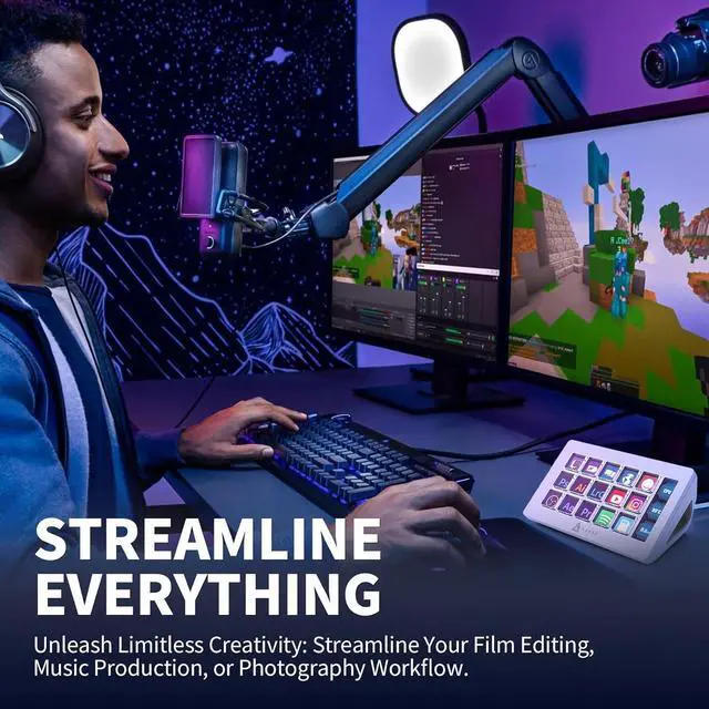 Alt view image 7 of 7 - Streaming Studio Controller Keypad Type-c Wired with 15 Macro LCD Key&1 Side Screen Display Detachable Stand for Multi Action Triggered in Win MAC Twitter TikTok YouTube OBS App - White