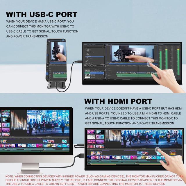 Alt view image 2 of 7 - 12.3 Inch Touchscreen Secondary Monitor, IPS Stretched Bar LCD Travel Touch Display 1920 * 720 HDMI USBC, Portable Touch Screen for Laptop Computer Windows Aida64 GPU CPU RAM Monitoring
