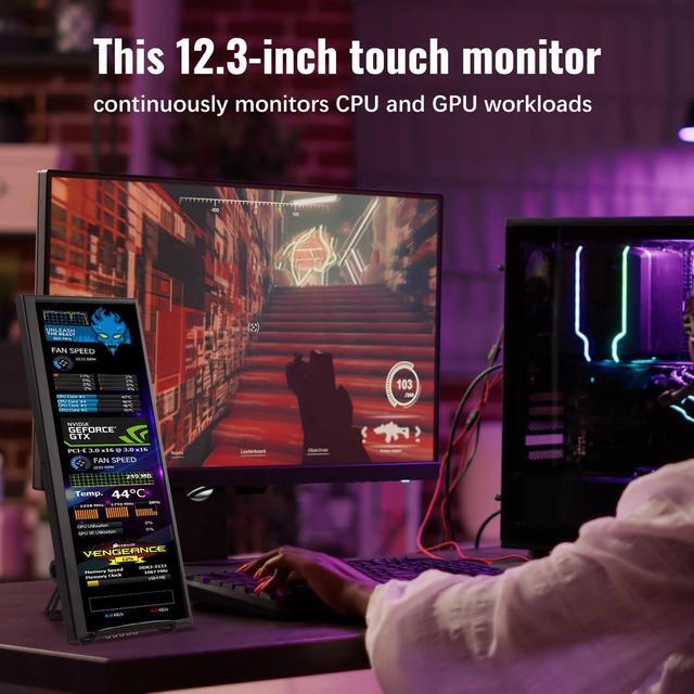 Alt view image 4 of 7 - 12.3 Inch Touchscreen Secondary Monitor, IPS Stretched Bar LCD Travel Touch Display 1920 * 720 HDMI USBC, Portable Touch Screen for Laptop Computer Windows Aida64 GPU CPU RAM Monitoring