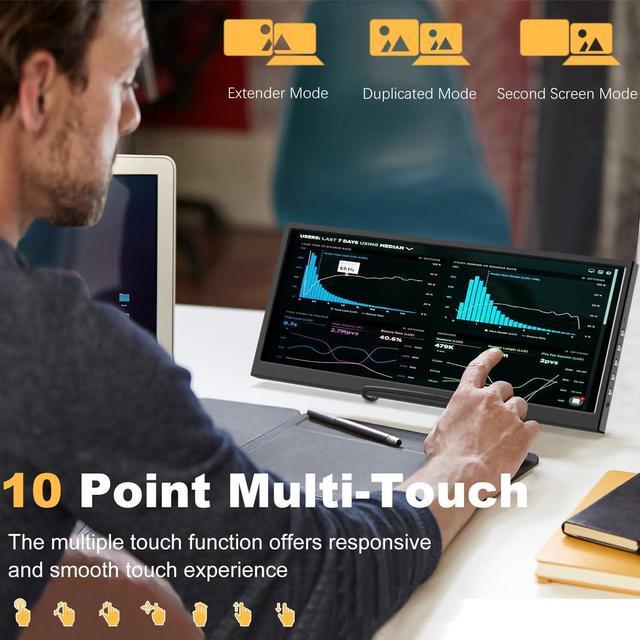 Alt view image 7 of 7 - 12.3 Inch Touchscreen Secondary Monitor, IPS Stretched Bar LCD Travel Touch Display 1920 * 720 HDMI USBC, Portable Touch Screen for Laptop Computer Windows Aida64 GPU CPU RAM Monitoring