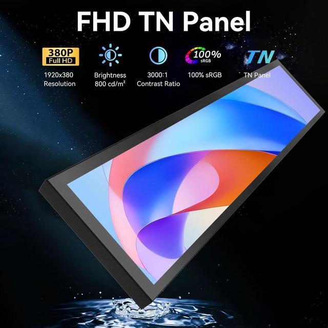 Alt view image 2 of 6 - 24" Ultra-Wide Bar LCD Monitor FHD1920x380 Industrial Computer Monitor Built-in Dual Speaker Secondary Screen Dual HDMI & DP Port, Advertising Display for Subway Malls Restaurant Digital Signage VESA