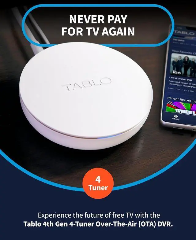 Alt view image 2 of 7 - Tablo 4th Gen 4-Tuner Over-The-Air (OTA) DVR - Watch, Pause & Record Live TV, News, Sports & Movies Throughout Your Home Over Wi-Fi - Pairs w/Any TV Antenna - 50+ Hrs Recording - No Subscriptions