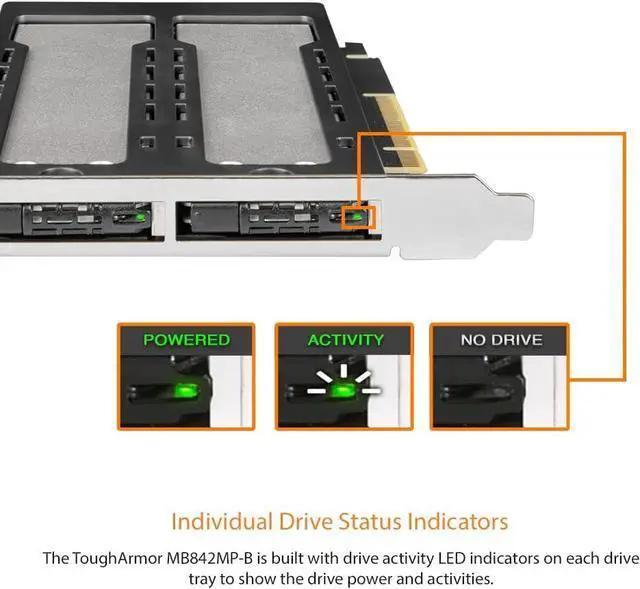 Alt view image 5 of 7 - ICY DOCK Dual Bay 2X M.2 NVMe SSD to PCIe 4.0 x8 Removable Adapter Card for PCI Express Slot (PCIe Bifurcation Required) | ExpressSlot MB842MP-B