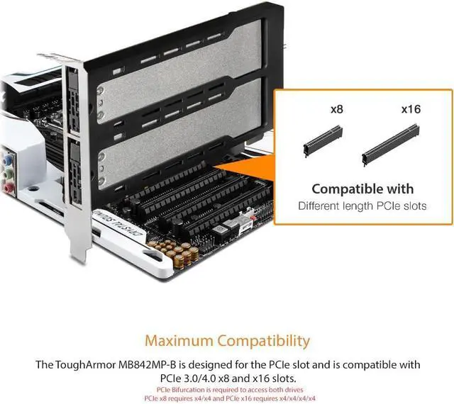 Alt view image 4 of 7 - ICY DOCK Dual Bay 2X M.2 NVMe SSD to PCIe 4.0 x8 Removable Adapter Card for PCI Express Slot (PCIe Bifurcation Required) | ExpressSlot MB842MP-B