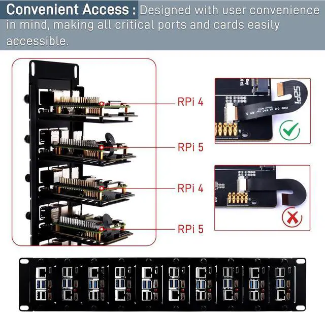 Alt view image 3 of 7 - 19 inch 2U Rack Mount for Raspberry Pi 5, with 10PCS PCIe to M.2 NVMe SSD Adapters, Compatible with 19 inch Server Rack