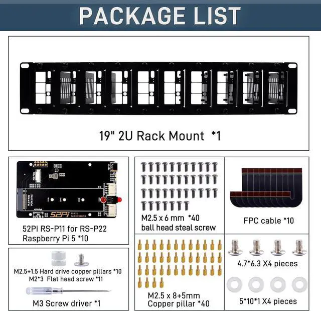 Alt view image 6 of 7 - 19 inch 2U Rack Mount for Raspberry Pi 5, with 10PCS PCIe to M.2 NVMe SSD Adapters, Compatible with 19 inch Server Rack