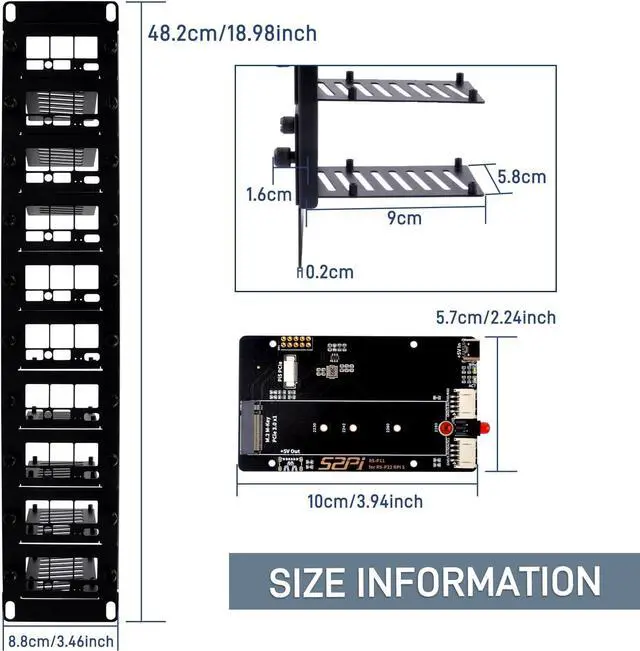 Alt view image 4 of 7 - 19 inch 2U Rack Mount for Raspberry Pi 5, with 10PCS PCIe to M.2 NVMe SSD Adapters, Compatible with 19 inch Server Rack