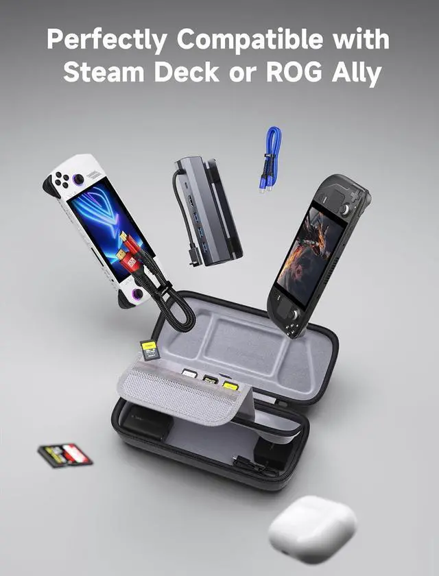 Alt view image 5 of 7 - Carrying Case Compatible with Steam Deck/ROG Ally/Switch 2, Protective Hard Shell Carry Case Built-in Charger & Docking Station Storage, Portable Travel Bag for Steam Deck OLED/ROG Ally X