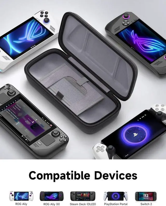 Alt view image 2 of 7 - Carrying Case Compatible with Steam Deck/ROG Ally/Switch 2, Protective Hard Shell Carry Case Built-in Charger & Docking Station Storage, Portable Travel Bag for Steam Deck OLED/ROG Ally X