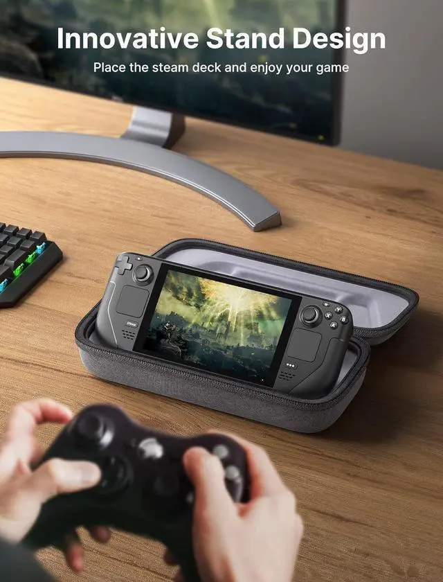 Alt view image 4 of 7 - Carrying Case Compatible with Steam Deck/ROG Ally/Switch 2, Protective Hard Shell Carry Case Built-in Charger & Docking Station Storage, Portable Travel Bag for Steam Deck OLED/ROG Ally X