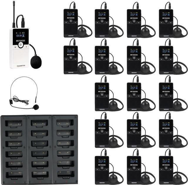 Main image of Wireless Tour Guide System, Tour Guide Headsets, Replaceable Battery, Type-C charging Port, Whisper System with Charger Base for Factory(1 Transmitter 17 Receivers)