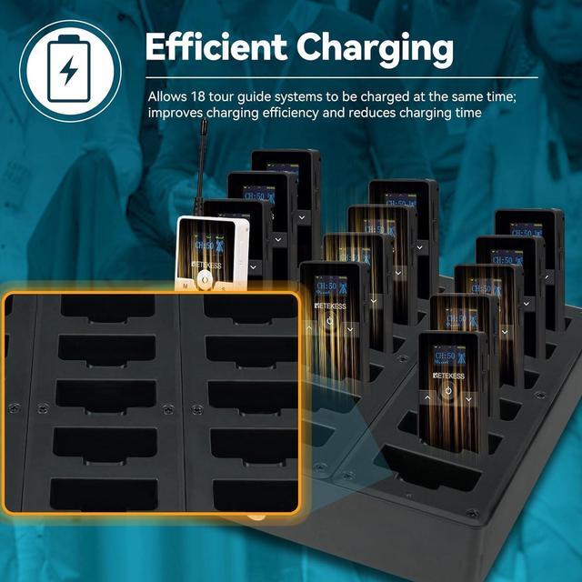 Alt view image 2 of 7 - Wireless Tour Guide System, Tour Guide Headsets, Replaceable Battery, Type-C charging Port, Whisper System with Charger Base for Factory(1 Transmitter 17 Receivers)