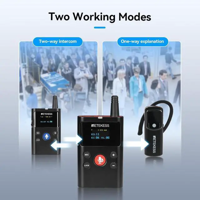 Alt view image 2 of 7 - Two-Way Wireless Tour Guide System,Two-Way Communication Device, 280m, Noise Reduction,Factory Tour Guide Headset with Two-Way Microphone