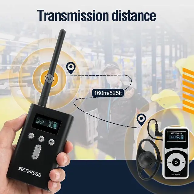 Alt view image 3 of 7 - Wireless Tour Guide System, Noise Reduction,328ft,Tour Guide Headsets with Over Ear Headphones for Factory (1 TX 15 RX)