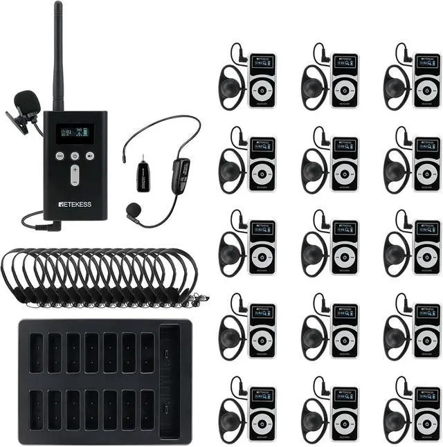 Main image of Wireless Tour Guide System, Noise Reduction,328ft,Tour Guide Headsets with Over Ear Headphones for Factory (1 TX 15 RX)