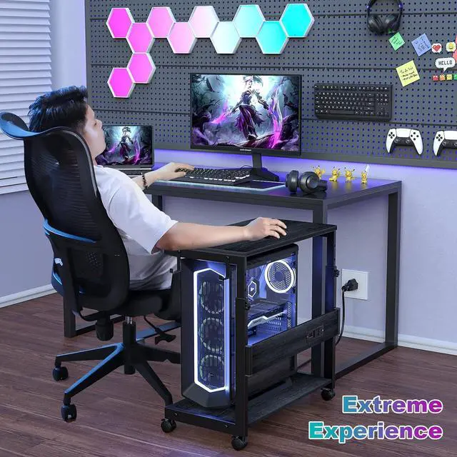 Alt view image 7 of 7 - Height Adjustable Computer Tower Stand with Charge Station and USB Charging Port, 2-Tier ATX-Case Cart, Under Desk Mobile PC Stand, CPU Holder Cart with Locking Caster Wheels for Fits Most PC (Black)