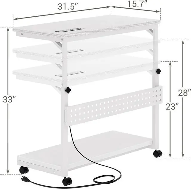 Alt view image 3 of 7 - Computer Tower Stand with Power Strips, Height Adjustable PC Tower Stand/Cart with Wheels, Mobile Rolling CPU Holder, Computer Cart Side Stand for Computer Desk, 32", Carbon Fiber White