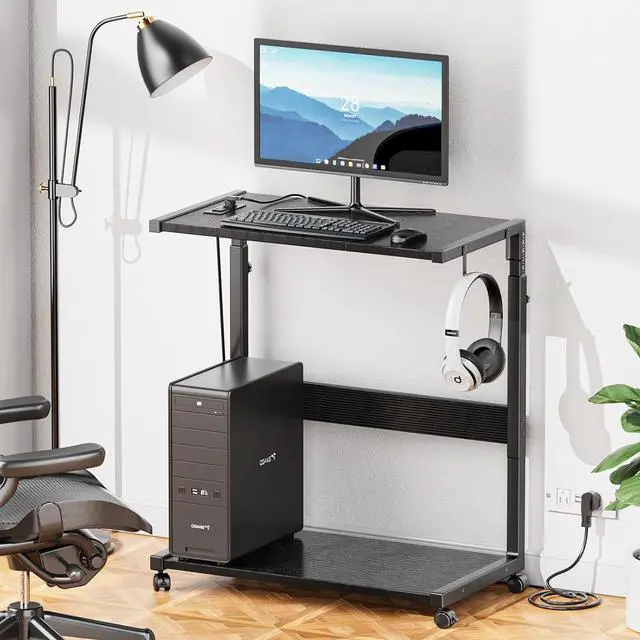 Alt view image 2 of 5 - PC Tower Stand - Adjustable Computer Tower Stand with Charging Station CPU Holder with Wheels for Home Office Gaming, Upgraded Larger Size 25.9" to 34.9" Height