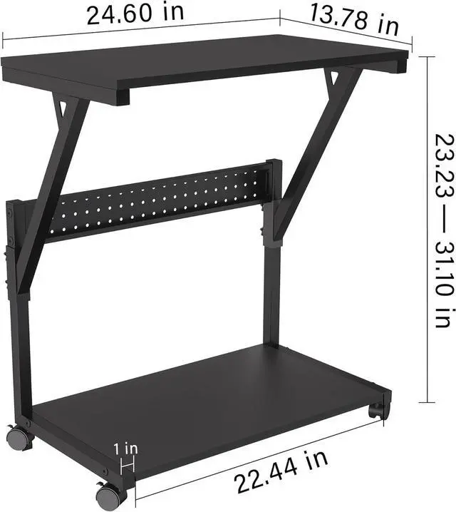 Alt view image 6 of 7 - Computer Tower Cart - Height Adjustable PC Stand, 2-Tier ATX-Case CPU Holder Home Office Gaming Desk Accessories with Rolling Lockable Wheels, Laptop Table Standing Computer Desk, Rustic Black