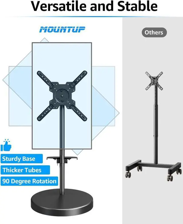 Alt view image 6 of 7 - Rolling Mobile TV Cart for 32-65 Inch TVs, Rotatable Floor TV Stand Compatible with The Frame TVs - 90° Landscape to Portrait, Height Adjustable TV Cart on Wheels, Max VESA 400x400mm